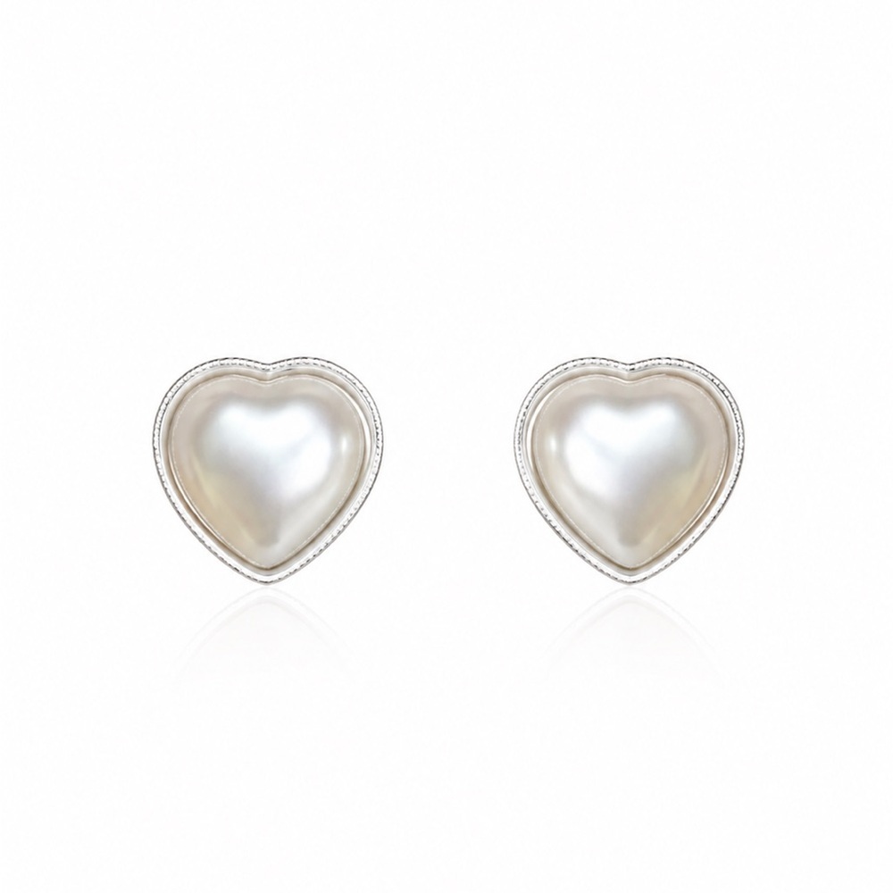 Heart Pearl Silver-Trim Stud Earrings